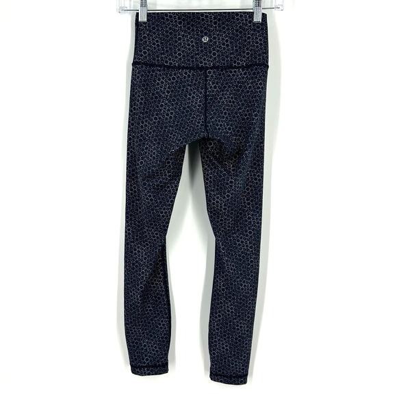 Lululemon Wunder Under Crop Leggings Navy Blue Light Blue Geometric Size 4 - Picture 2 of 5